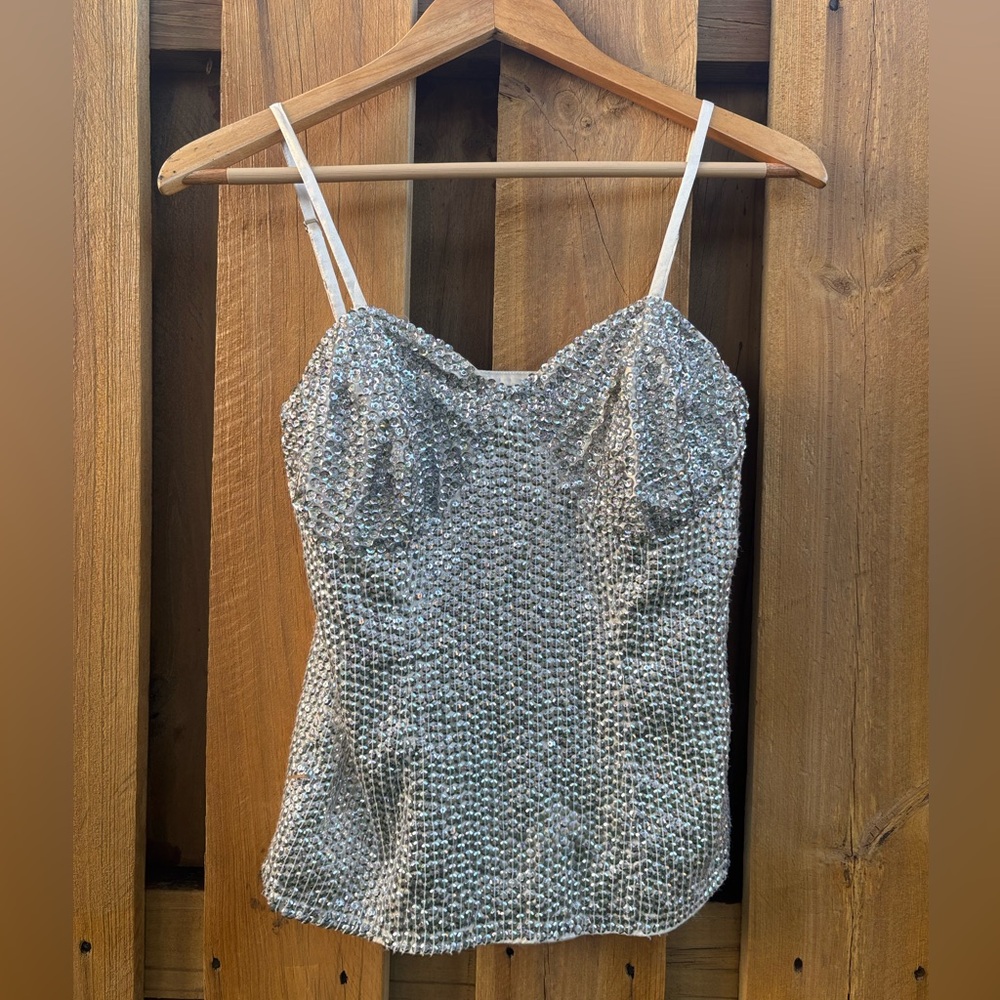 Guess by Marciano Silver Sequin Camisole Tank Top